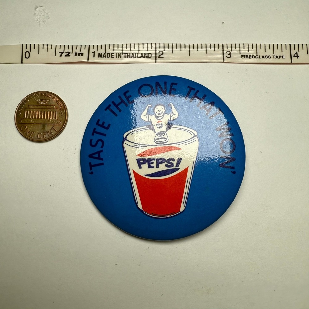 Vintage 1970s‎ Pepsi "Taste The One That Won" Button Pin 2.25" Soda Promo Retro
